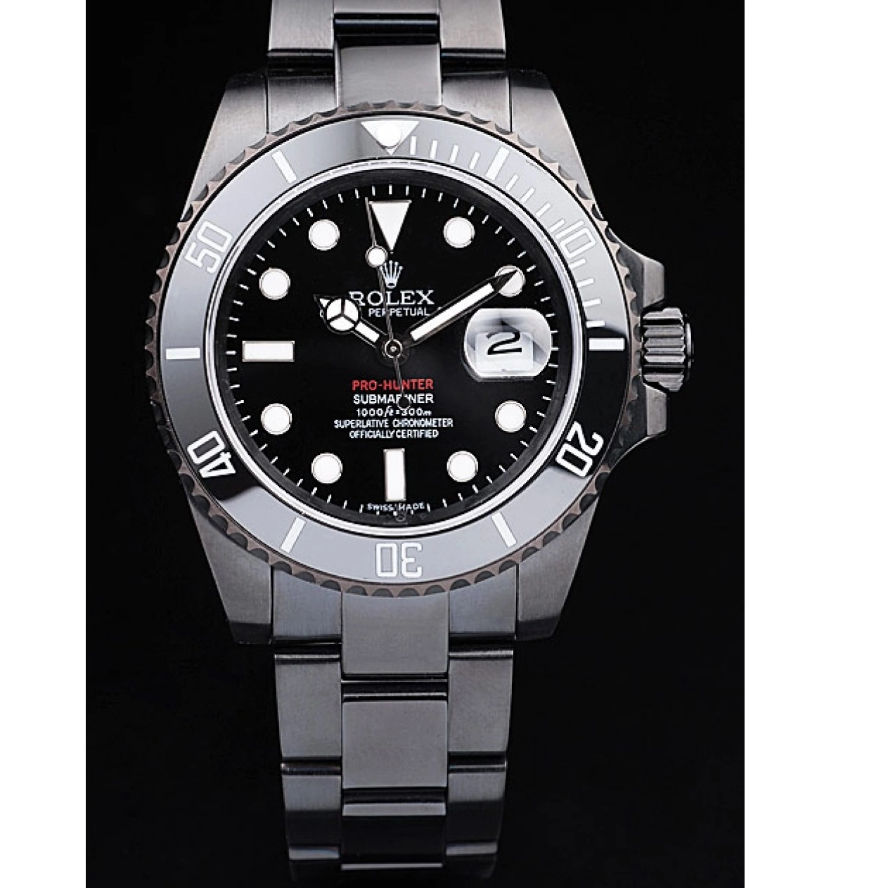 AAA Replica Watches Black Submariner Strap Rolex Swiss Black Dial Steel Pro-Hunter 0801